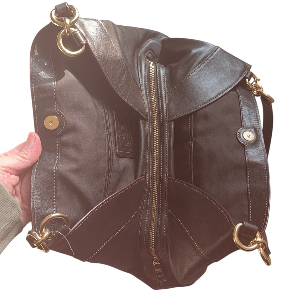 Coach Brown Signature Canvas & Dark Brown Leather Shoulder Bag - Picture 11 of 16